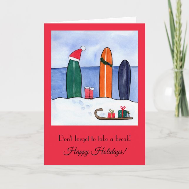 Santa Clause went Surfing Christmas Greeting Card (Front)