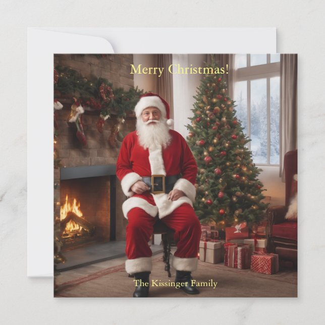 Santa Clause with Christmas Tree Holiday Card (Front)