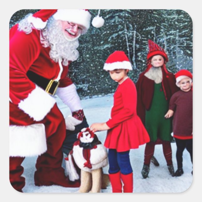 Santa clause with Elfs, Christmas Square Sticker (Front)