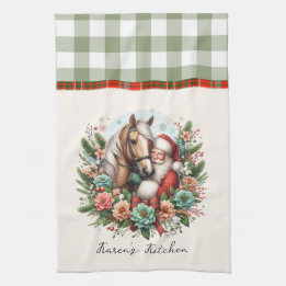 Santa Clause With Horse Christmas Tea Towel