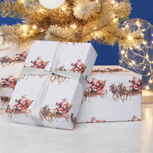 Santa Clause with horses wearing antlers Wrapping Paper
