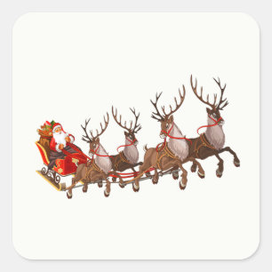 Santa Clause with reindeers pulling his sleigh Square Sticker