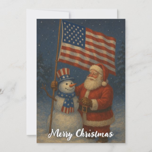 Santa Clause with Snowman Christmas Holiday Card (Front)
