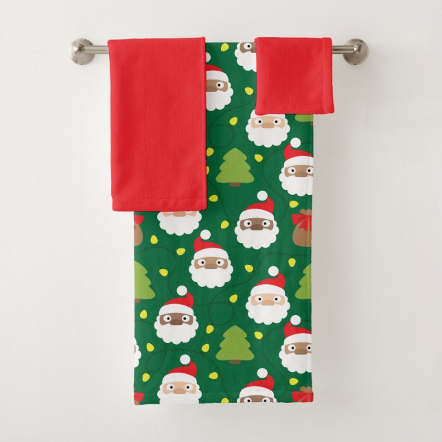 Santa Clauses Pattern Bath Towel Set (Insitu)