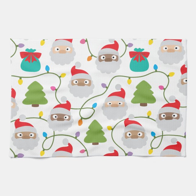 Santa Clauses Pattern Tea Towel (Horizontal)