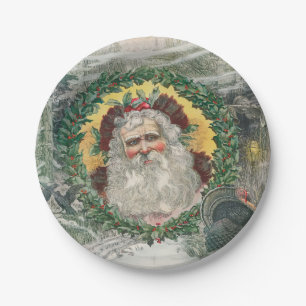 Santa Claus's Face in the Middle of a Christmas Pa Paper Plate