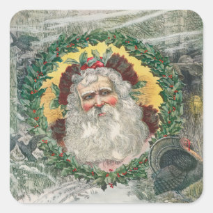 Santa Claus's Face in the Middle of a Christmas   Square Sticker