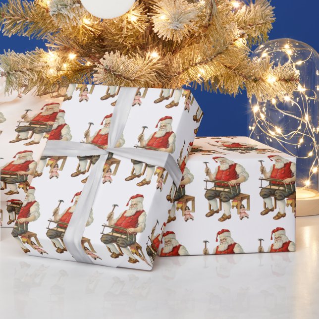 Santa Claus's Workshop Making Toy Sled Wrapping Paper (Holidays)