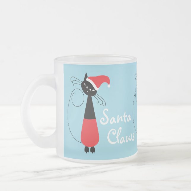 Santa Claws Christmas Frosted Glass Coffee Mug (Left)