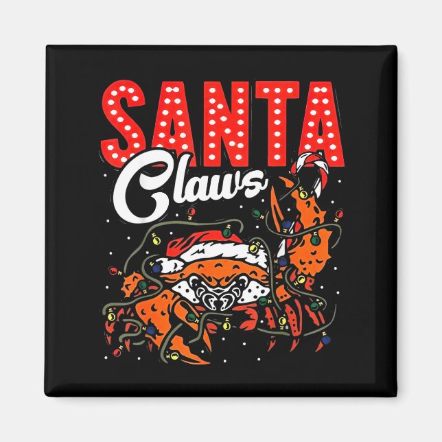 Santa Claws Christmas Funny Crab Lights Holiday Ca Magnet (Front)