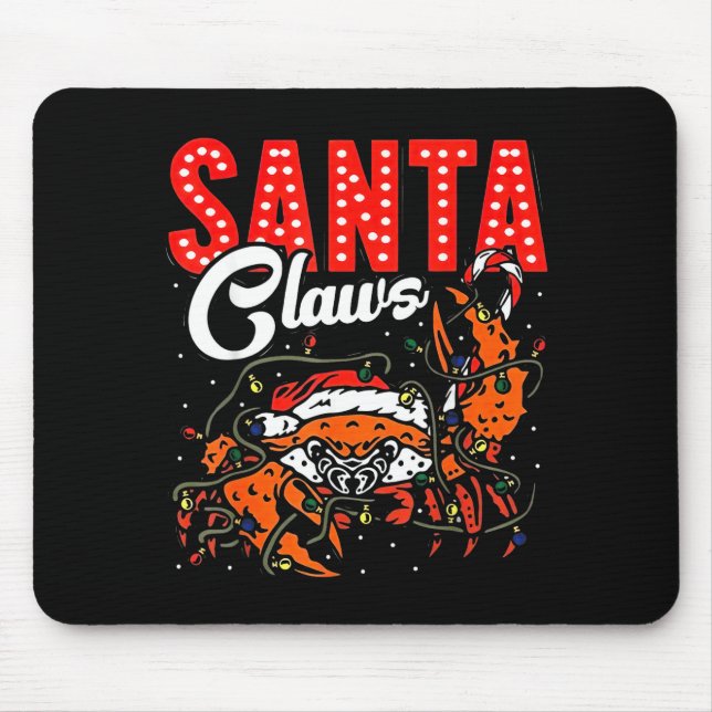 Santa Claws Christmas Funny Crab Lights Holiday Ca Mouse Mat (Front)