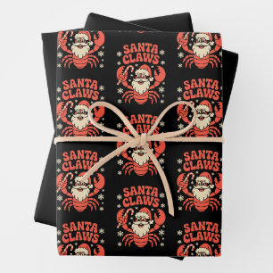 Santa Claws Christmas Lobster Candy Cane Xmas Hat Wrapping Paper Sheet