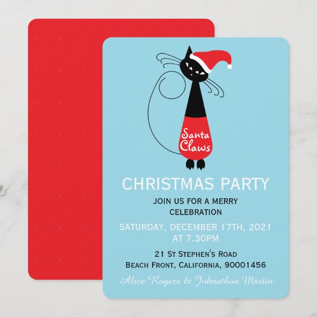 Santa Claws Christmas Party Invitation (Front/Back)