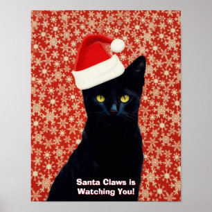 Santa "Claws" Claus Funny Black Cat Poster Art