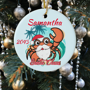 Santa Claws Crab Crustacean Christmas Personalised Ceramic Tree Decoration