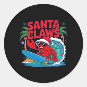 Santa Claws Funny Christmas Lobster With Palm Tree Classic Round Sticker