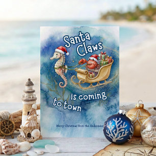 Santa Claws is Coming to Town Coastal Christmas Holiday Card