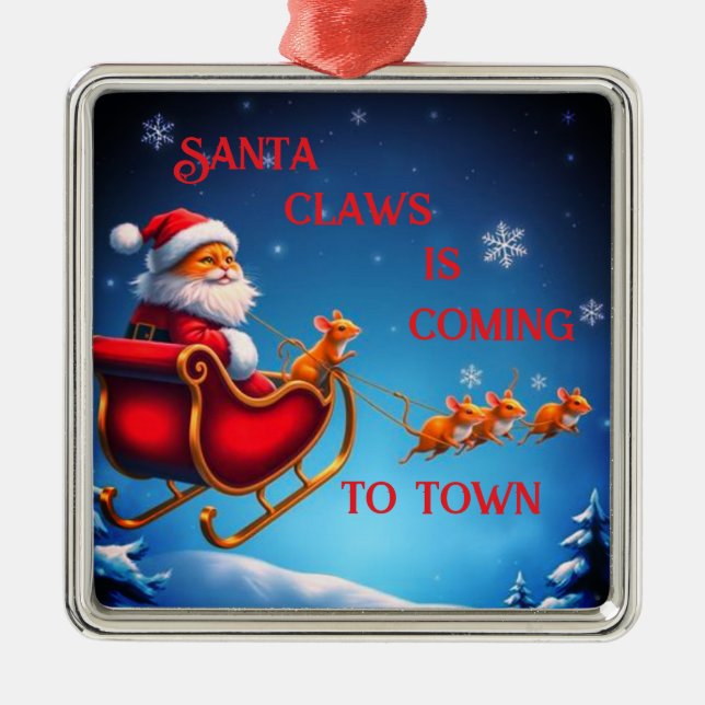 Santa Claws Is Coming To Town Metal Tree Decoration (Front)