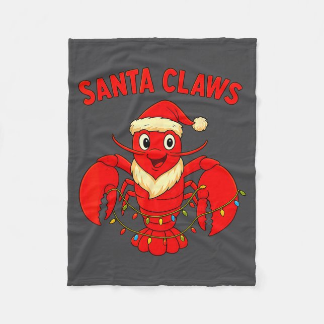 Santa Claws Lobster Christmas Lights Holiday Desig Fleece Blanket (Front)