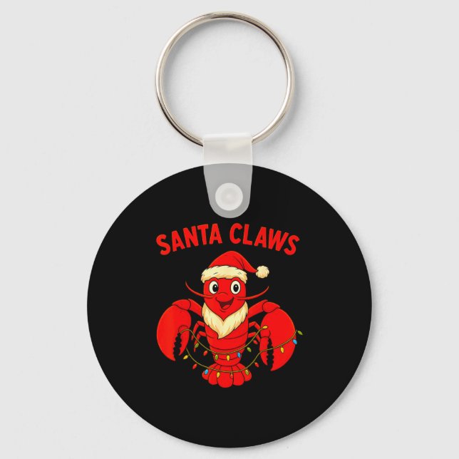 Santa Claws Lobster Christmas Lights Holiday Desig Key Ring (Front)