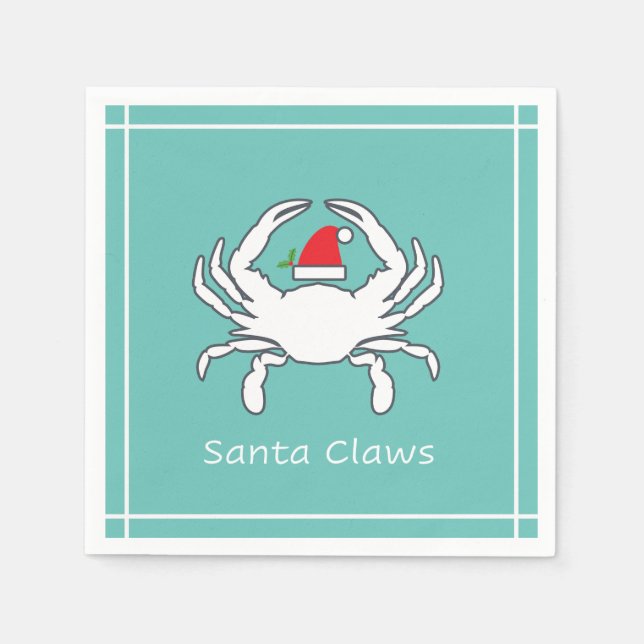 Santa Claws Nautical Holiday Napkin Seafoam (Front)