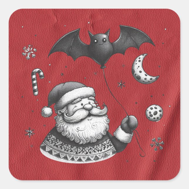 Santa Claws Red Square Sticker (Front)