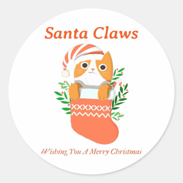 Santa Claws Wishing You a Merry Christmas   Classic Round Sticker (Front)