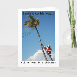 Santa Climbing Palm Tree Holiday Card