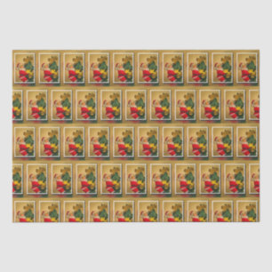 Santa Climbing the Christmas Tree, Vintage Golden Tissue Paper