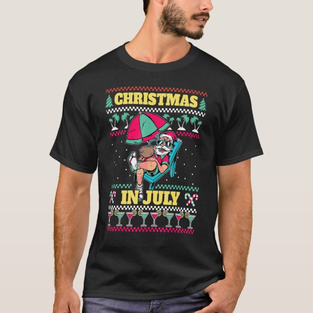 Santa Cocktails Beach Xmas Summer Christmas In Jul T-Shirt (Front)