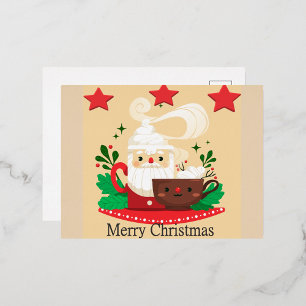 Santa Cocoa Christmas Cheer Foil Holiday Postcard