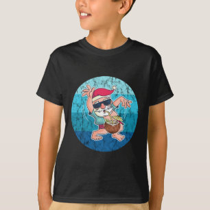 Santa Coconut Drink Vintage Ocean Water Christmas T-Shirt