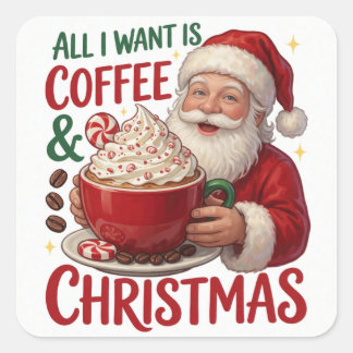 Santa Coffee Christmas Morning Holiday Cheer Square Sticker