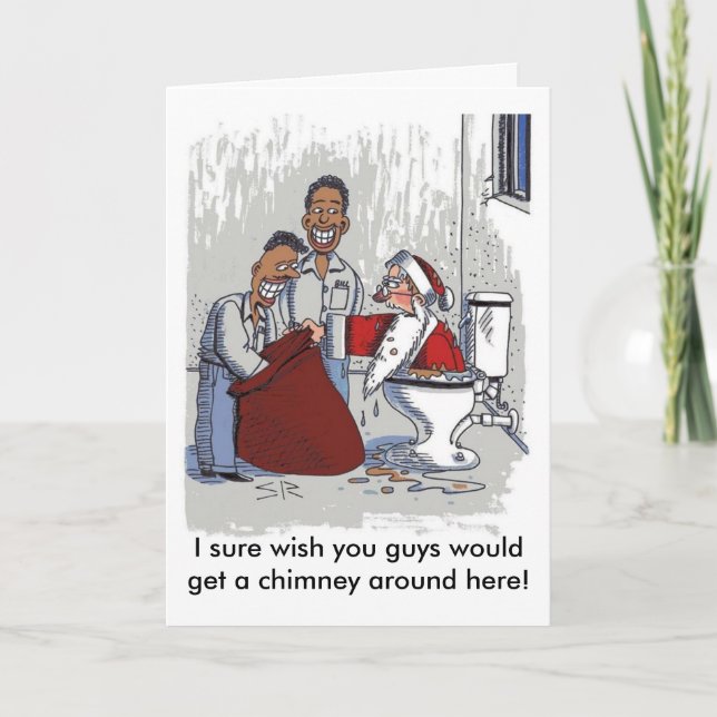 Santa comes up the toilet holiday card (Front)