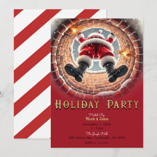 Santa Coming Down Chimney Holiday Party Invitation
