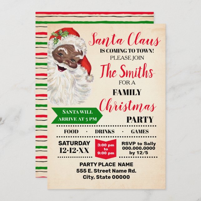 Santa Coming to Town Christmas Family Party Invitation (Front/Back)