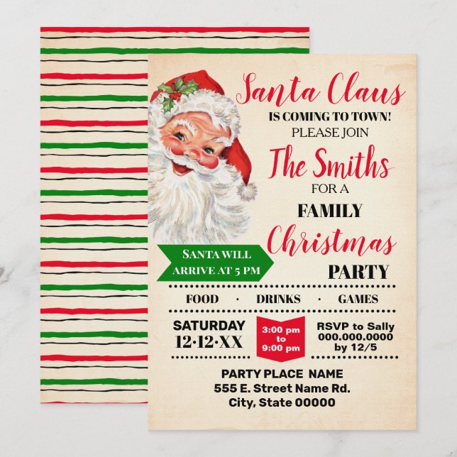 Santa coming to town Christmas party Invitation (Front/Back)