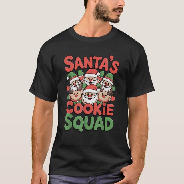 Santa Cookie Squad Christmas Humour Crew Reindeer  T-Shirt (Front)