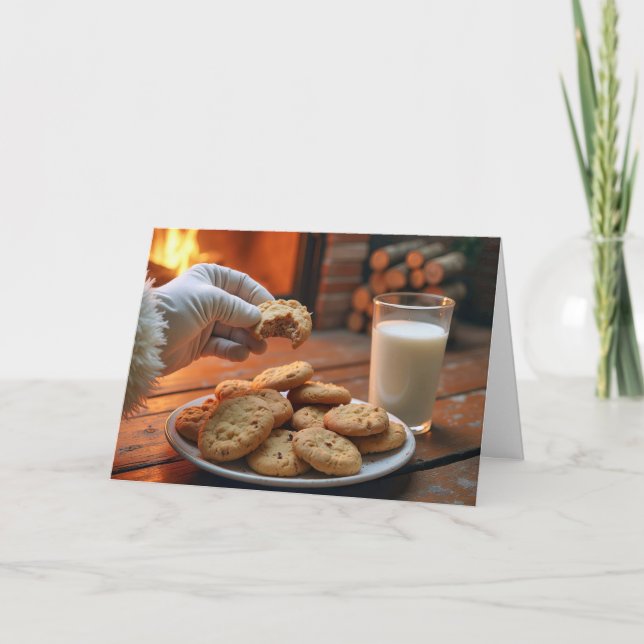 Santa Cookies By the Fireplace Holiday Card (Front)