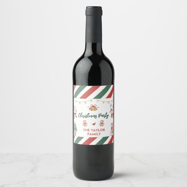 Santa Cookies Christmas Party Wine Label (Front)