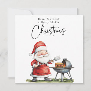 Santa Cooking Barbecue for Christmas Holiday  Card