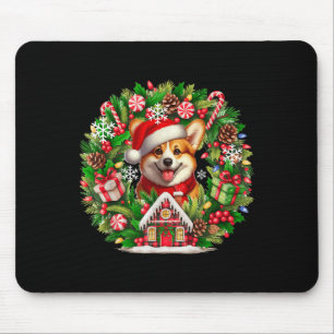 Santa Corgi Christmas Floral Circle Matching Owner Mouse Mat