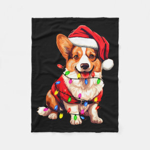 Santa Corgi Dog Christmas Lights Xmas Pajama Dog L Fleece Blanket