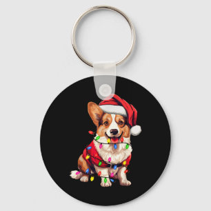Santa Corgi Dog Christmas Lights Xmas Pajama Dog L Key Ring