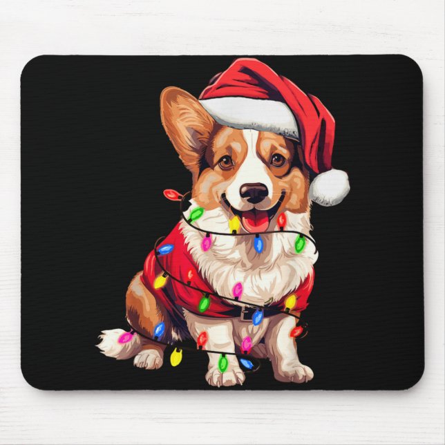 Santa Corgi Dog Christmas Lights Xmas Pajama Dog L Mouse Mat (Front)