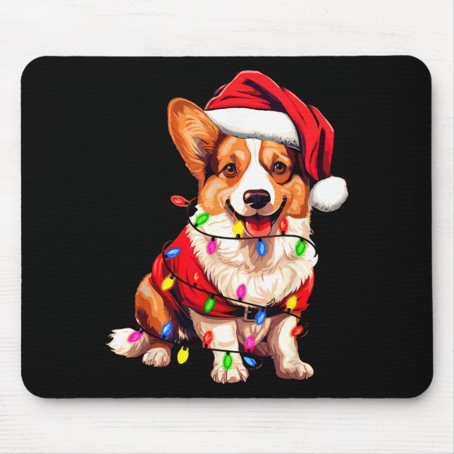 Santa Corgi Dog Christmas Lights Xmas Pajama Dog L Mouse Mat (Front)