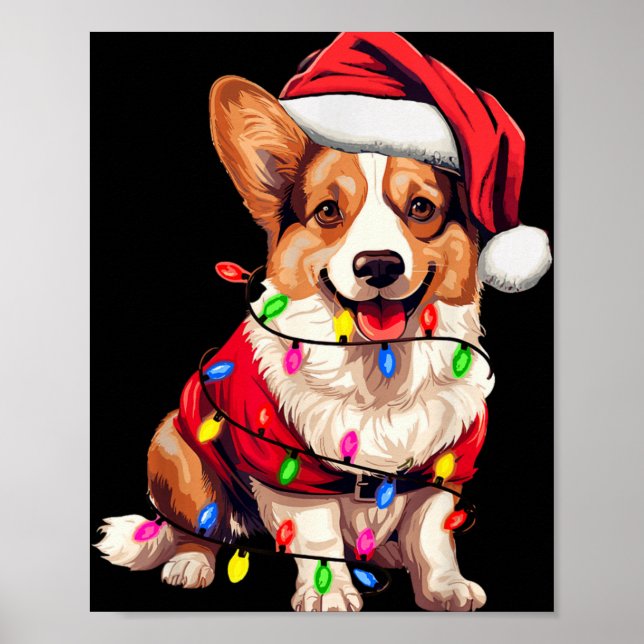 Santa Corgi Dog Christmas Lights Xmas Pajama Dog L Poster (Front)