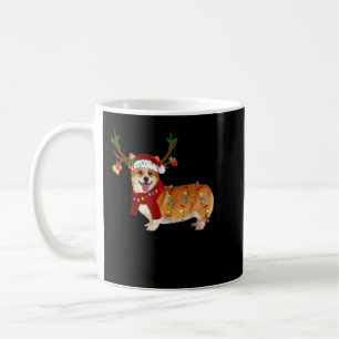 Santa Corgi reindeer Light Christmas Coffee Mug