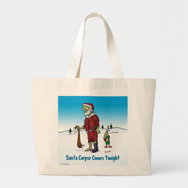 Santa Corpse Funny Zombie Cartoon Large Tote Bag (Front)