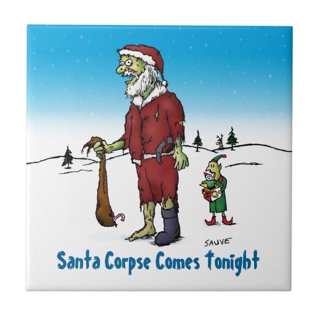 Santa Corpse Funny Zombie Cartoon Tile (Front)